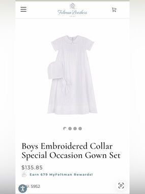 Feltman Brothers Boys Embroidered Collar Special Occasion Gown Set - White